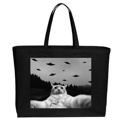 Alien UFO Funny Cat Cotton Canvas Jumbo Tote