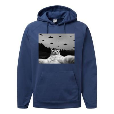 Alien UFO Funny Cat Performance Fleece Hoodie