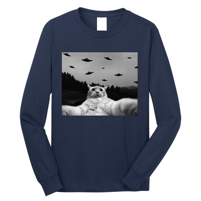 Alien UFO Funny Cat Long Sleeve Shirt