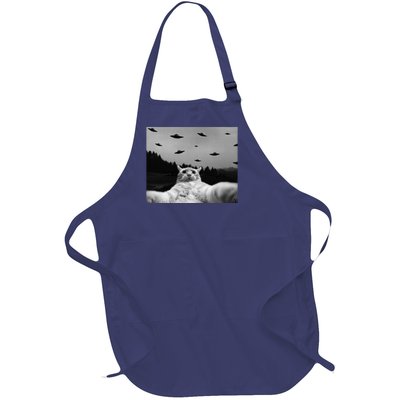 Alien UFO Funny Cat Full-Length Apron With Pockets