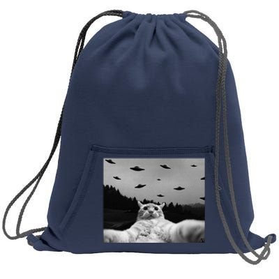 Alien UFO Funny Cat Sweatshirt Cinch Pack Bag