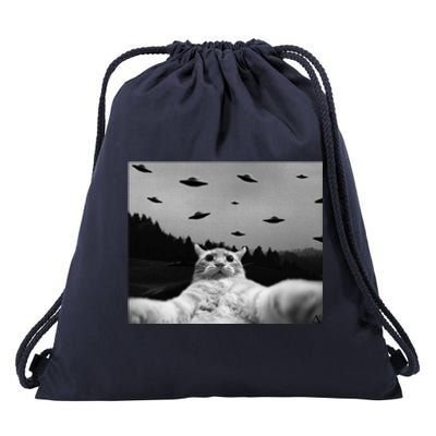 Alien UFO Funny Cat Drawstring Bag