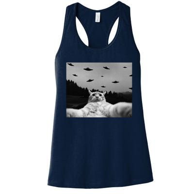 Alien UFO Funny Cat Women's Racerback Tank