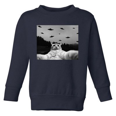 Alien UFO Funny Cat Toddler Sweatshirt