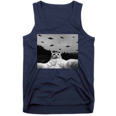 Alien UFO Funny Cat Tank Top