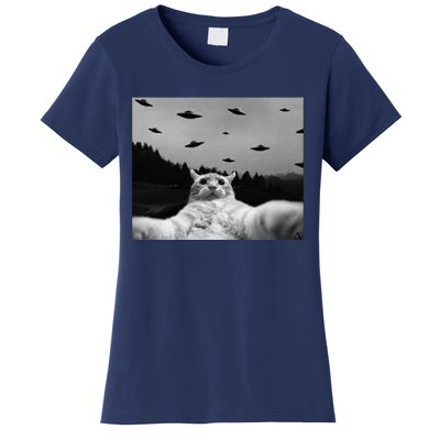 Alien UFO Funny Cat Women's T-Shirt