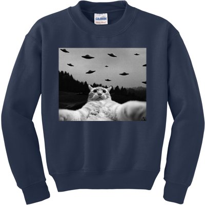 Alien UFO Funny Cat Kids Sweatshirt