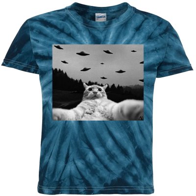 Alien UFO Funny Cat Kids Tie-Dye T-Shirt