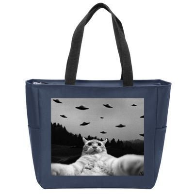 Alien UFO Funny Cat Zip Tote Bag