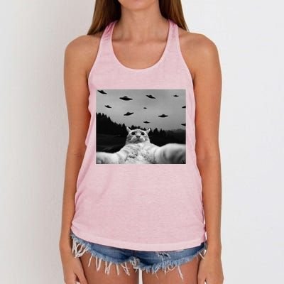 Alien UFO Funny Cat Women's Knotted Racerback Tank