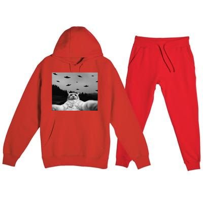 Alien UFO Funny Cat Premium Hooded Sweatsuit Set