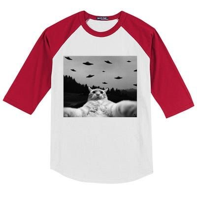 Alien UFO Funny Cat Kids Colorblock Raglan Jersey