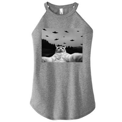 Alien UFO Funny Cat Women's Perfect Tri Rocker Tank