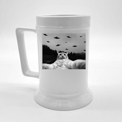 Alien UFO Funny Cat Beer Stein