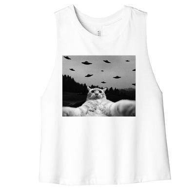 Alien UFO Funny Cat Women's Racerback Cropped Tank