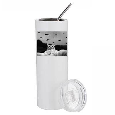 Alien UFO Funny Cat Stainless Steel Tumbler