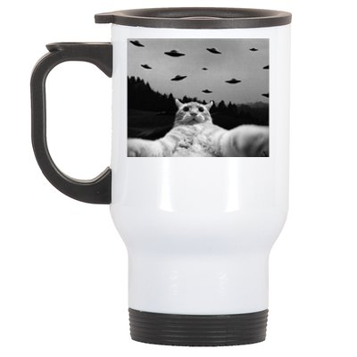 Alien UFO Funny Cat Stainless Steel Travel Mug