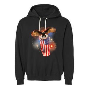 America USA Flag Eagle Fireworks Garment-Dyed Fleece Hoodie