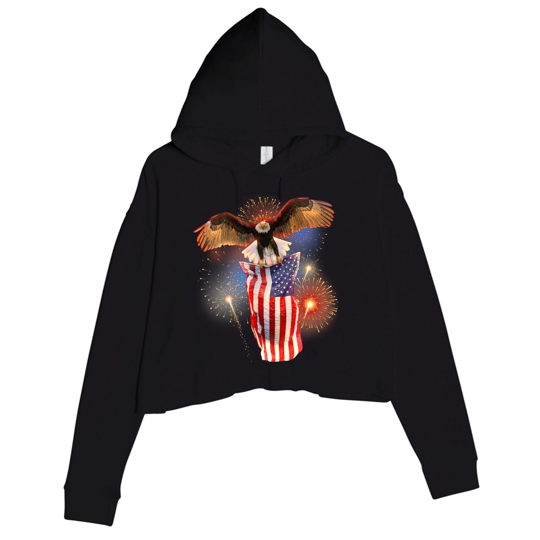 America USA Flag Eagle Fireworks Crop Fleece Hoodie