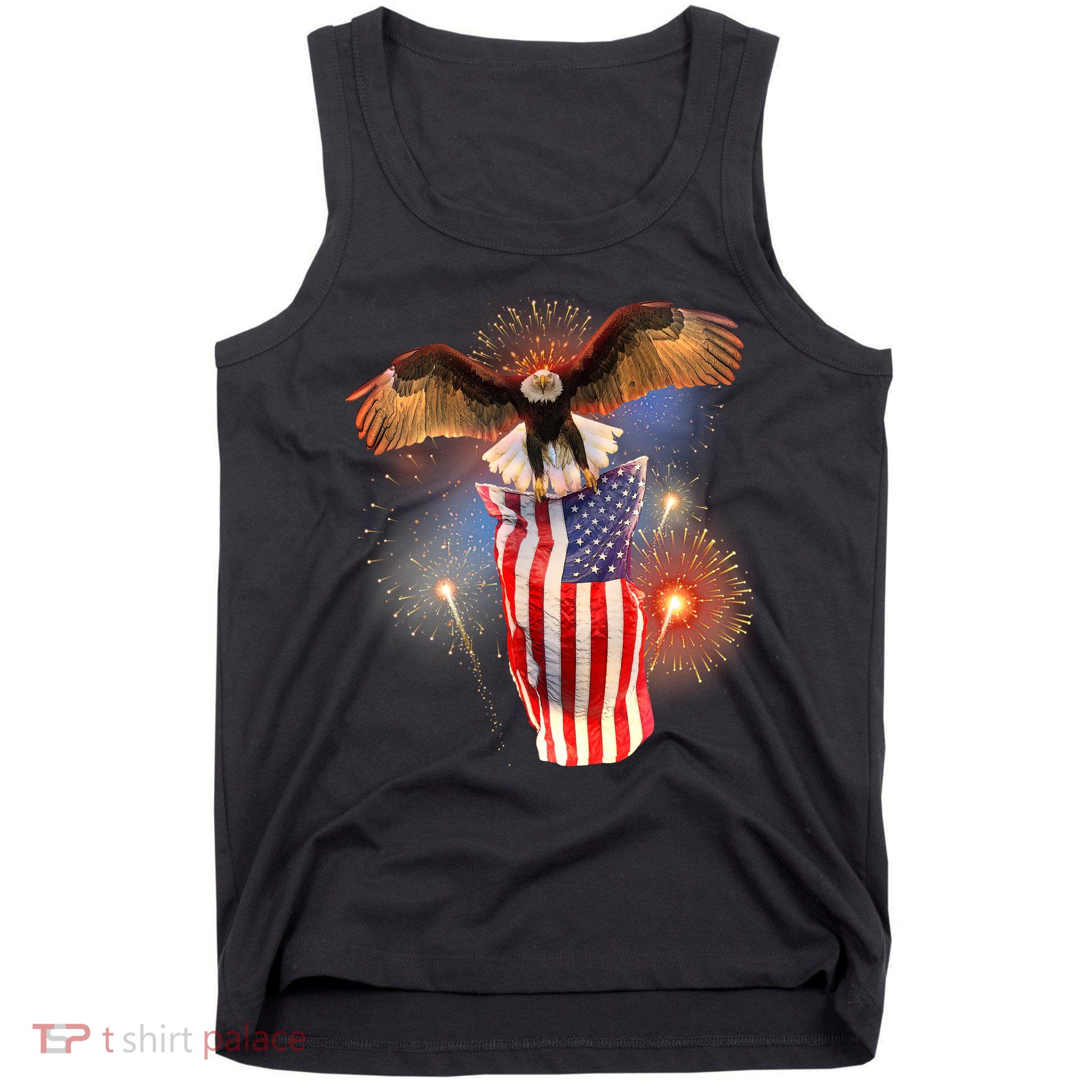 America USA Flag Eagle Fireworks Tank Top