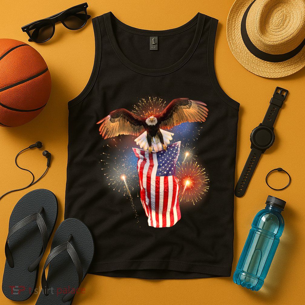 America USA Flag Eagle Fireworks Tank Top