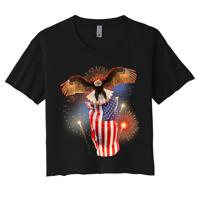 America USA Flag Eagle Fireworks Crop Top