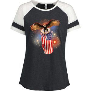 America USA Flag Eagle Fireworks Enza Ladies Jersey Colorblock Tee