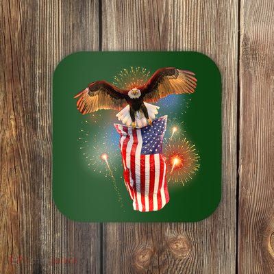 America USA Flag Eagle Fireworks Coaster