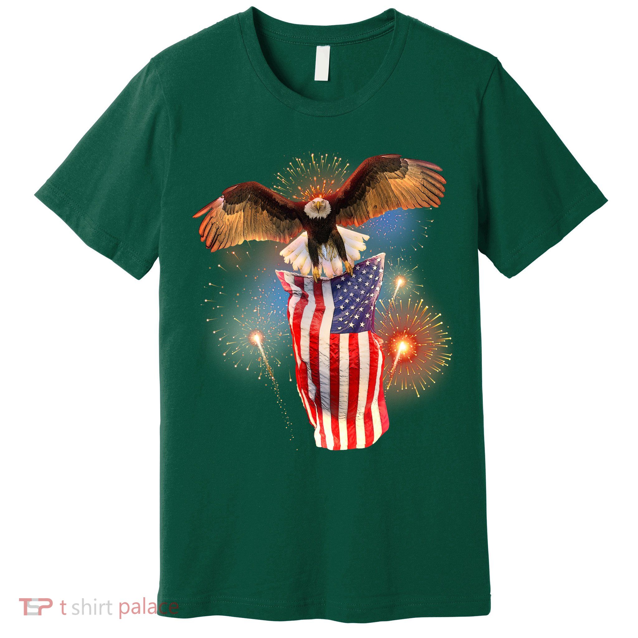 America USA Flag Eagle Fireworks Premium T-Shirt