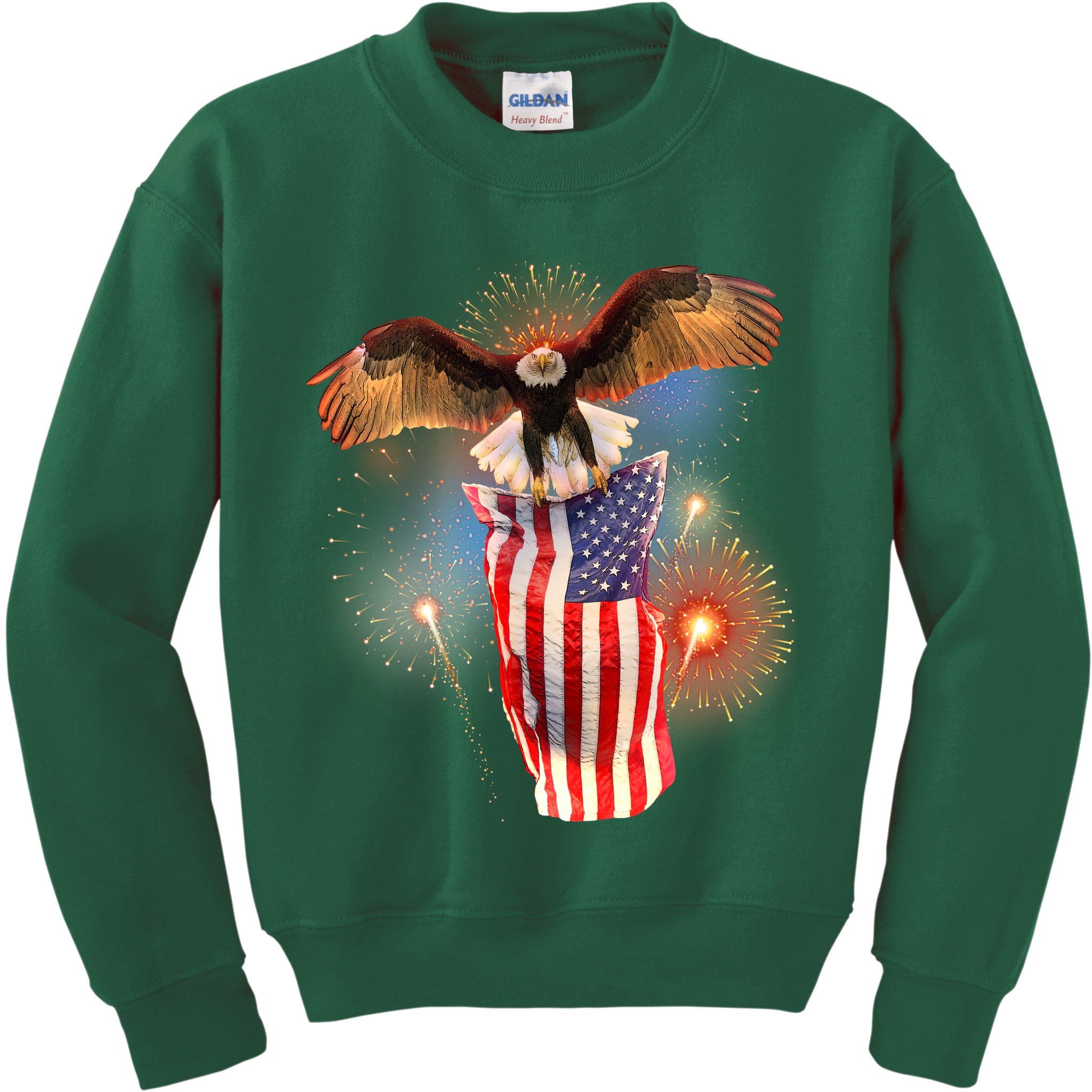America USA Flag Eagle Fireworks Kids Sweatshirt