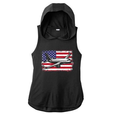 Airplane Us Flag Pilot Aviation Ladies PosiCharge Tri-Blend Wicking Draft Hoodie Tank