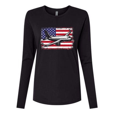 Airplane Us Flag Pilot Aviation Womens Cotton Relaxed Long Sleeve T-Shirt