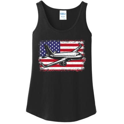 Airplane Us Flag Pilot Aviation Ladies Essential Tank