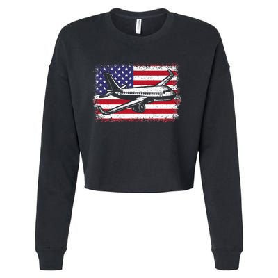 Airplane Us Flag Pilot Aviation Cropped Pullover Crew