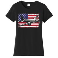 Airplane Us Flag Pilot Aviation Women's T-Shirt