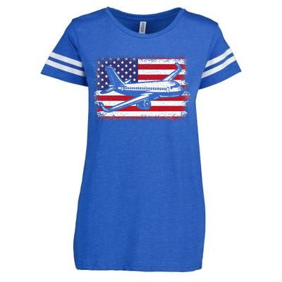 Airplane Us Flag Pilot Aviation Enza Ladies Jersey Football T-Shirt