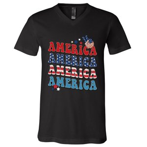 America USA Fourth Of July 4th V-Neck T-Shirt