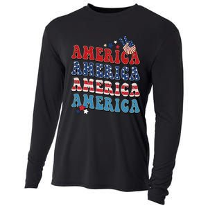 America USA Fourth Of July 4th Cooling Performance Long Sleeve Crew