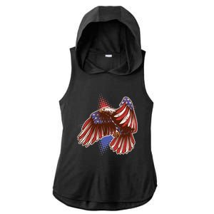 American USA Flag Patriotic Bald Eagle Ladies PosiCharge Tri-Blend Wicking Draft Hoodie Tank