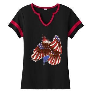 American USA Flag Patriotic Bald Eagle Ladies Halftime Notch Neck Tee