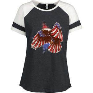 American USA Flag Patriotic Bald Eagle Enza Ladies Jersey Colorblock Tee