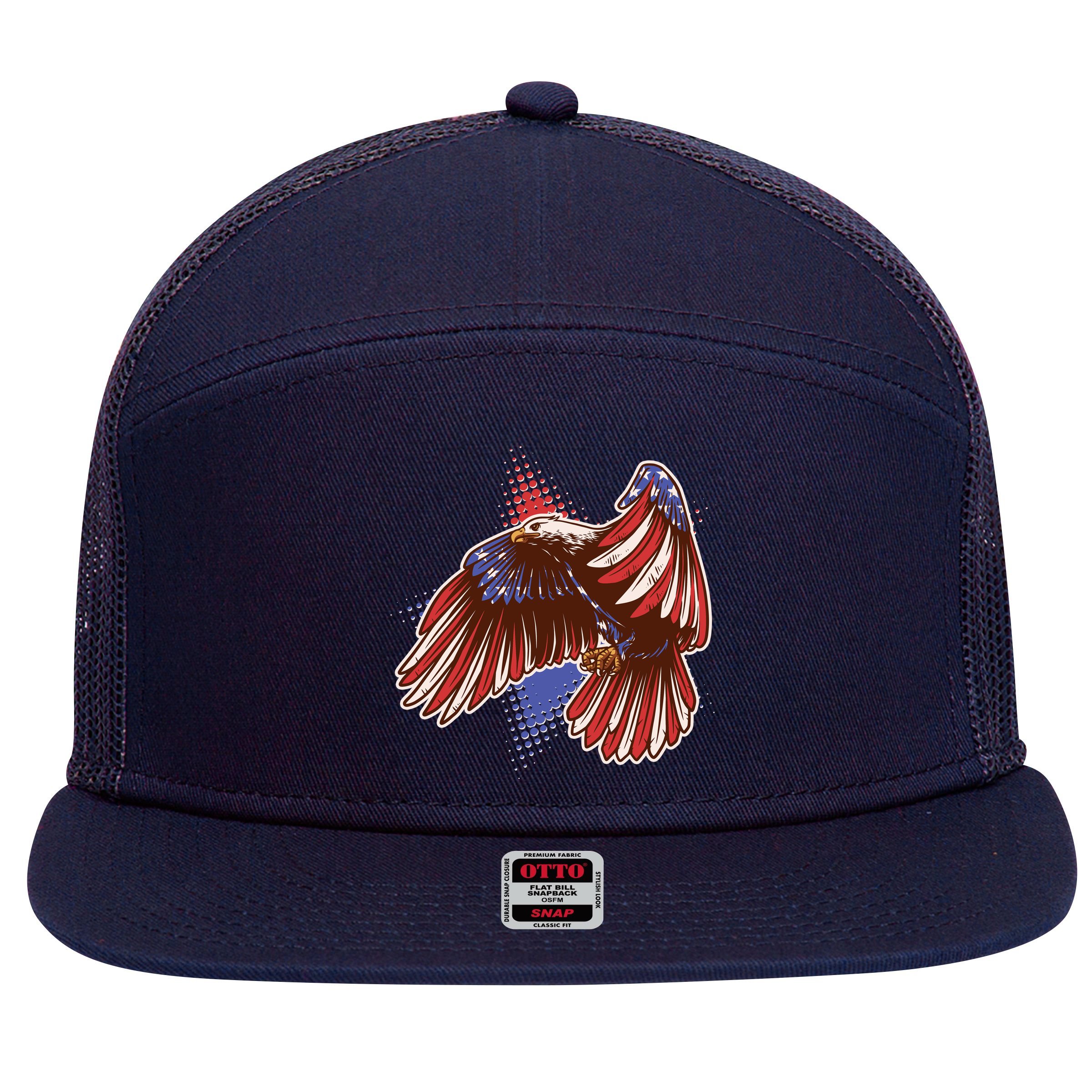 American USA Flag Patriotic Bald Eagle 7 Panel Mesh Trucker Snapback Hat