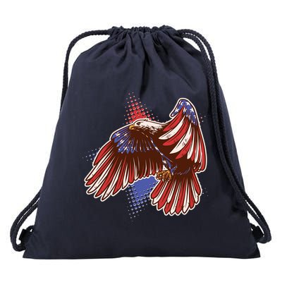 American USA Flag Patriotic Bald Eagle Drawstring Bag