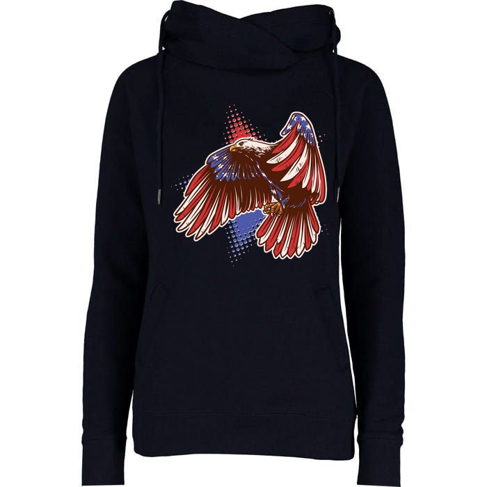 American USA Flag Patriotic Bald Eagle Womens Funnel Neck Pullover Hood