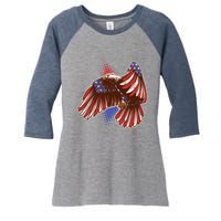 American USA Flag Patriotic Bald Eagle Women's Tri-Blend 3/4-Sleeve Raglan Shirt