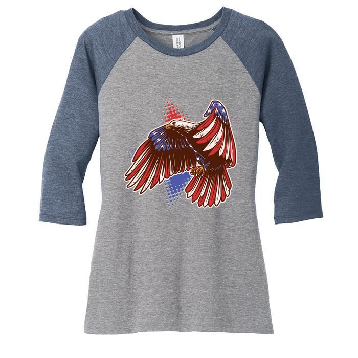 American USA Flag Patriotic Bald Eagle Women's Tri-Blend 3/4-Sleeve Raglan Shirt