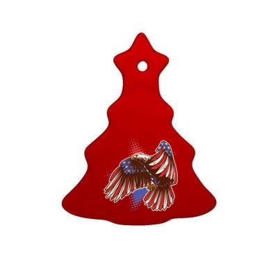 American USA Flag Patriotic Bald Eagle Ceramic Tree Ornament