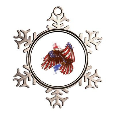 American USA Flag Patriotic Bald Eagle Metallic Star Ornament