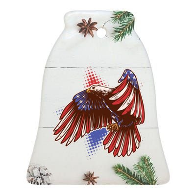 American USA Flag Patriotic Bald Eagle Ceramic Bell Ornament