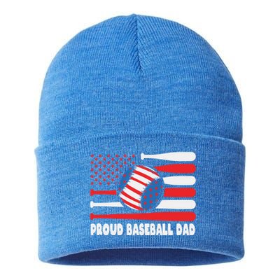 American Usa Flag Baseball Dad Cute Gift Sustainable Knit Beanie